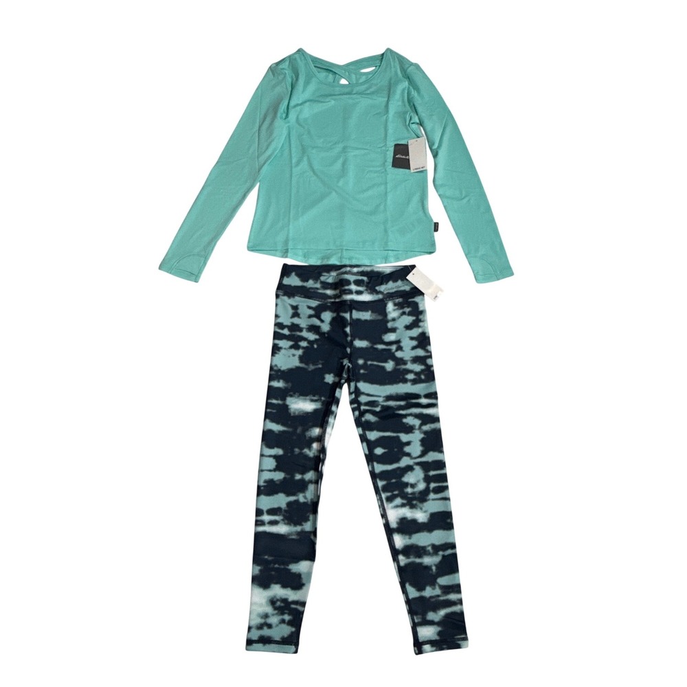 Eddie Bauer Kids Teal Long Sleeve Crisscross Top & Leggings Set S 7/8 NEW